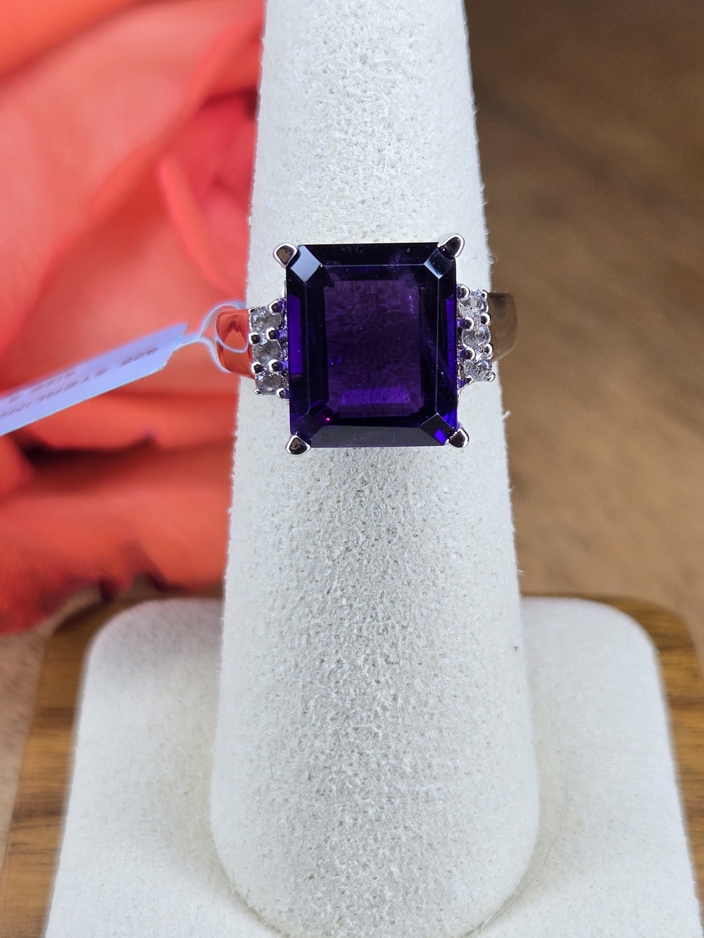 NWT Natural 4.84ctw Purple Amethyst Rectangular-Cut Sterling Silver Ring Size 6
